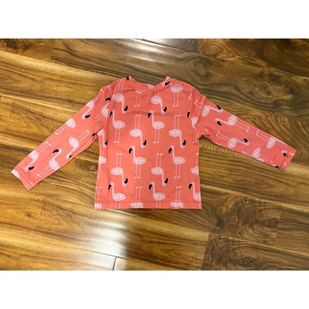Hanna Andersson Flamingo Rashguard & RuffleButts pink seersucker bottom, Size 4T